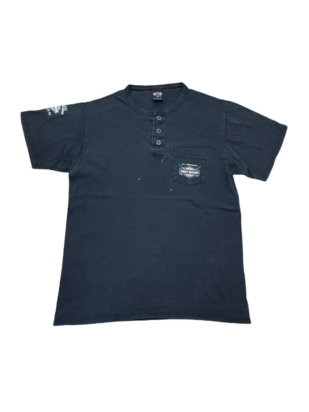 Vintage Y2K Harley Davidson Henley Pocket T-Shirt Black USA Made